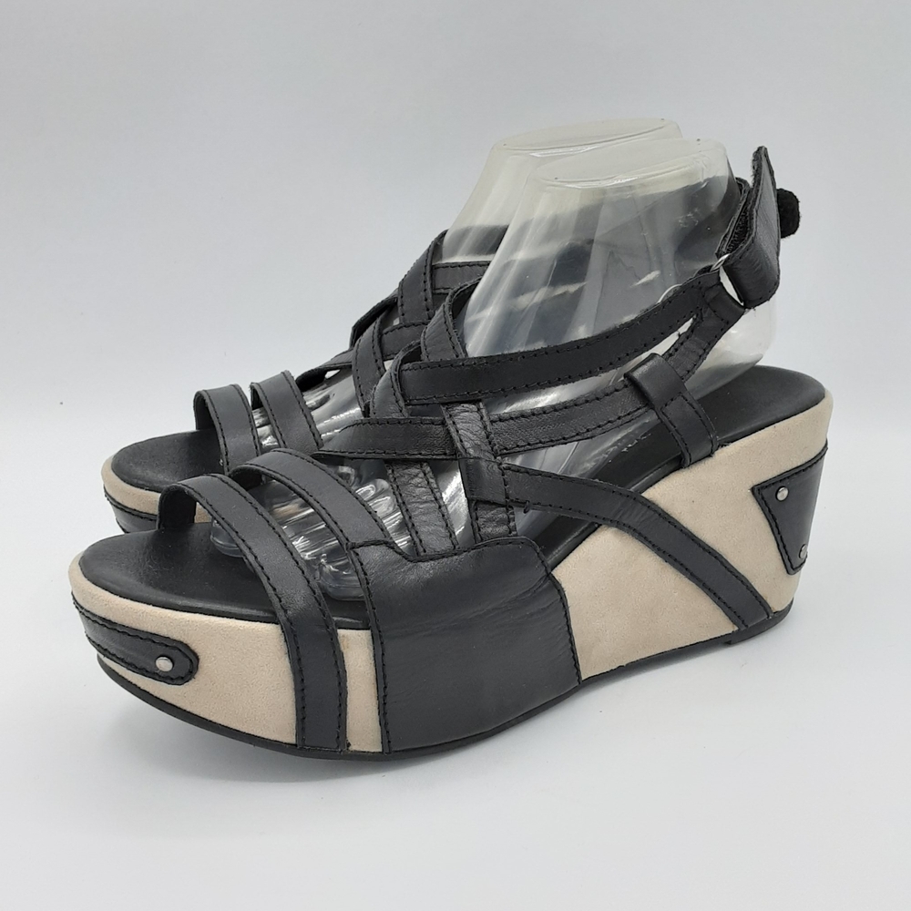 Antelope Black and Cream Wedge Sandals